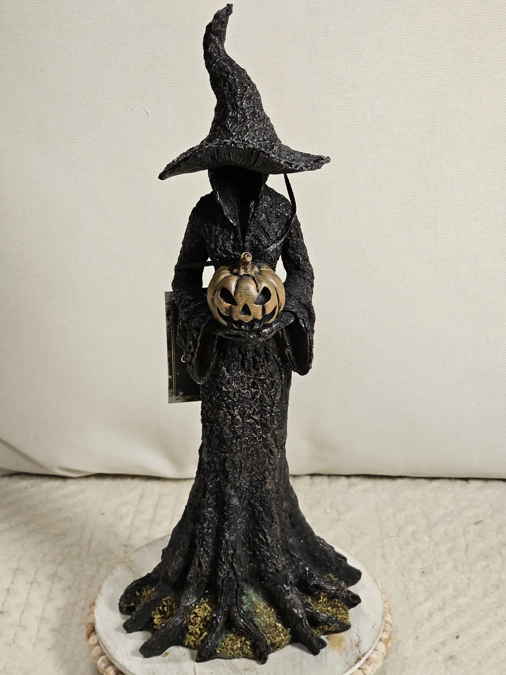 Halloween Mossy Tree Witch Holding a Pumpkin Light Up Figurine Decor 15